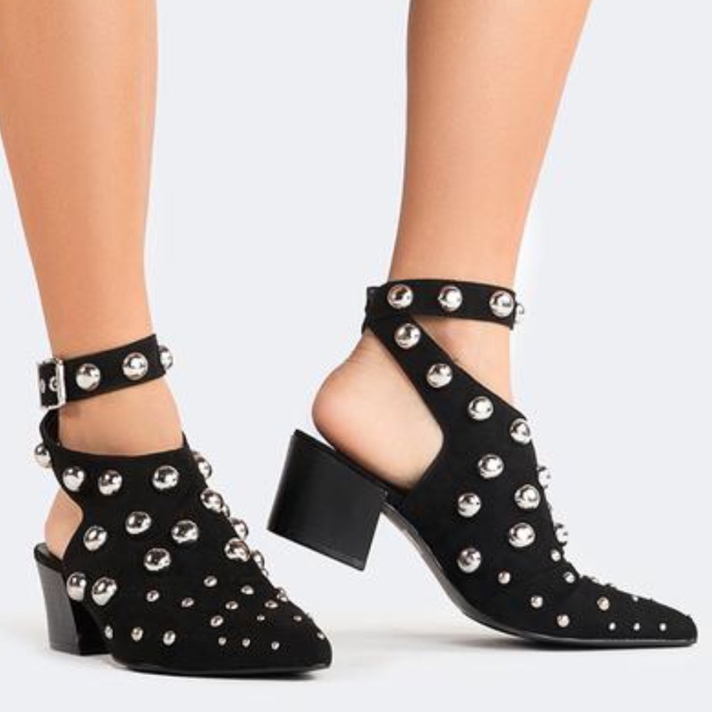 HP! Silver Metal Studded Black Booties - Picture 4 of 8